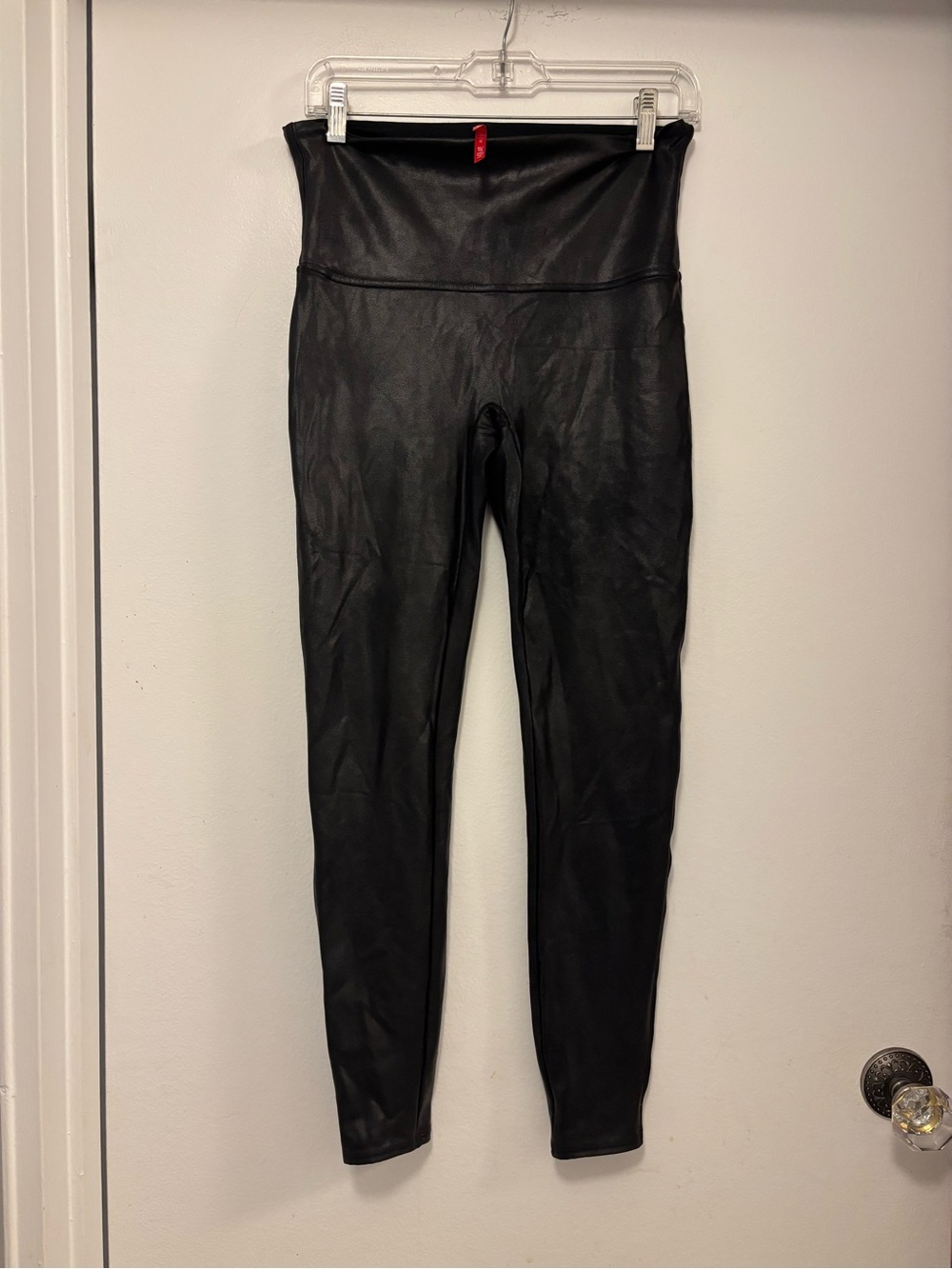 Spanx High-Waist Black Faux-Leather Leggings compression XL